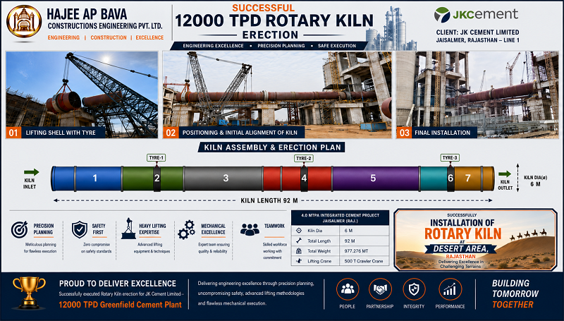 12,000 TPD Rotary Kiln Erection at JK Cement – Jaisalmer Greenfield Project